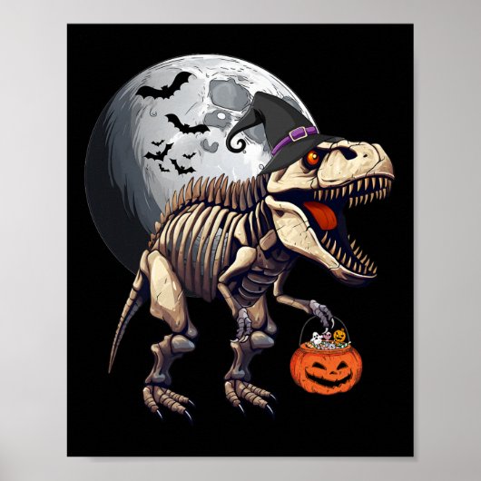 Skeleton T Rex Dinosaur Fun Halloween Pumpkin Boys Poster (Vorne)