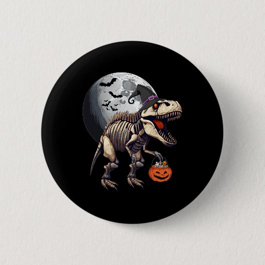 Skeleton T Rex Dinosaur Funny Halloween Pumpkin Bo Button (Vorderseite)
