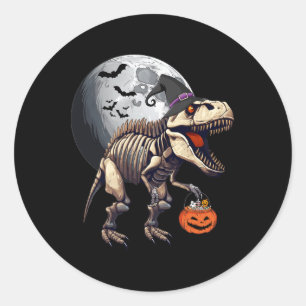 Skeleton T Rex Dinosaur Funny Halloween Pumpkin Bo Runder Aufkleber