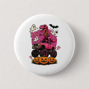 Skeleton T Rex Dinosaur Monster Truck Pumpkin Brea Button