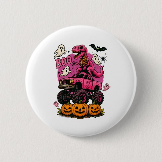 Skeleton T Rex Dinosaur Monster Truck Pumpkin Brea Button (Vorderseite)