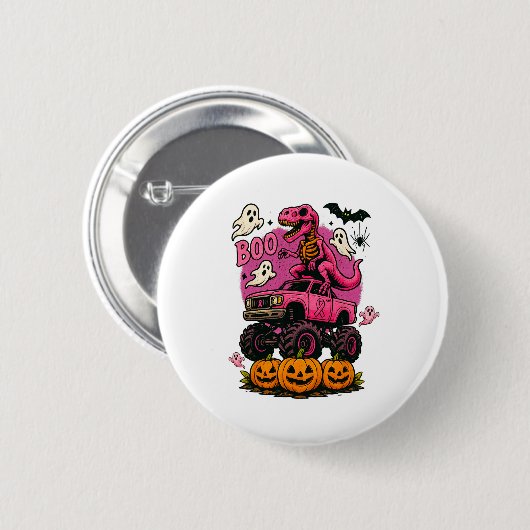 Skeleton T Rex Dinosaur Monster Truck Pumpkin Brea Button (Vorne & Hinten)