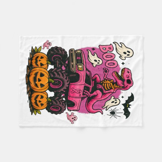 Skeleton T Rex Dinosaur Monster Truck Pumpkin Brea Fleecedecke (Vorderseite (Horizontal))