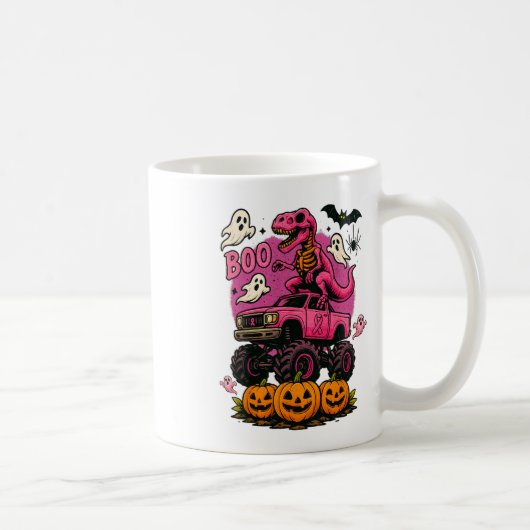 Skeleton T Rex Dinosaur Monster Truck Pumpkin Brea Kaffeetasse (Rechts)