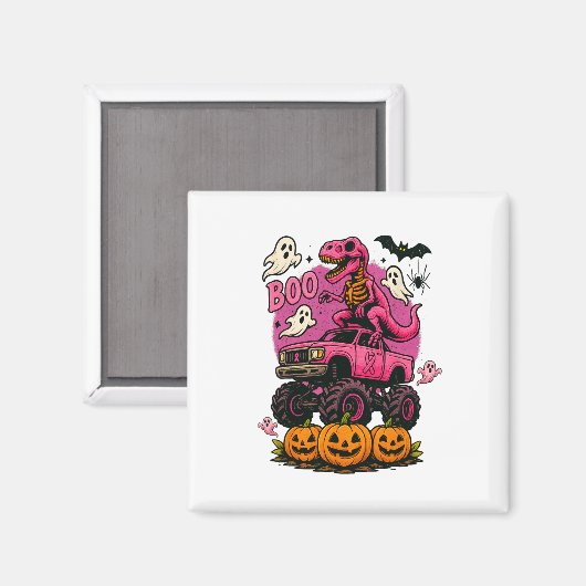 Skeleton T Rex Dinosaur Monster Truck Pumpkin Brea Magnet (Vorderseite/Rückseite)