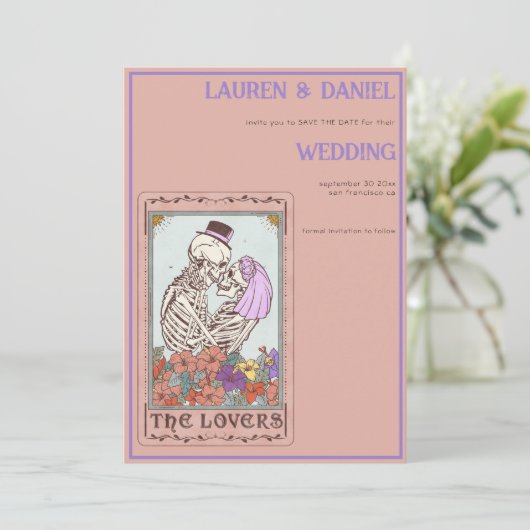 Skeleton Tarot QR Gothic Wedding Save The Date (Stehend Vorderseite)