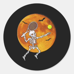 Skeleton Tennis Halloween Racket Ll Runder Aufkleber