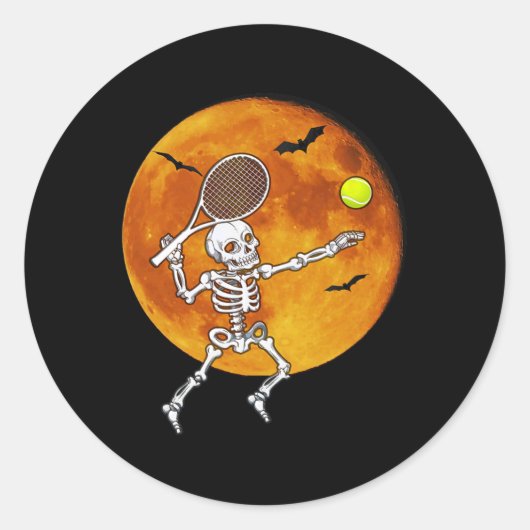 Skeleton Tennis Halloween Racket Ll Runder Aufkleber (Vorderseite)