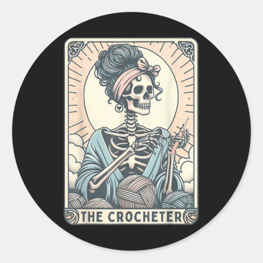 Skeleton The Crocheter Mom Tarot Card Knitter Croc Runder Aufkleber (Vorderseite)