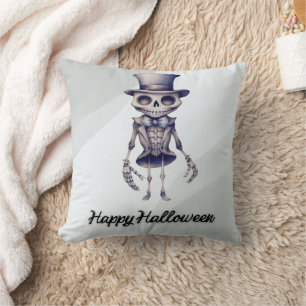 Skeleton Top Hat Bow Krawatte Gray Happy Halloween Kissen