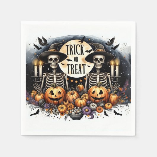 Skeleton Trick or Treat Party Paper Napkins Serviette (Vorderseite)