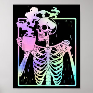 Skeleton trinken Kaffee Frauen Halloween Costu Män Poster