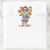Skeleton trinkt KaffeelSonnenblumen Quadratischer Aufkleber (Tasche)