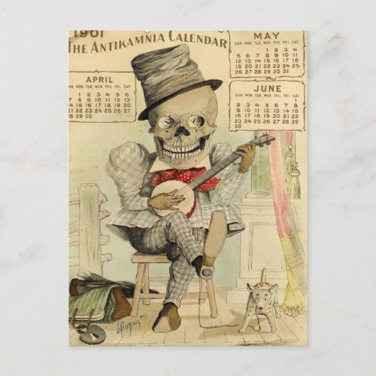SKELETON Typ, Goth, Banjo Player, Kalender 1901 Postkarte (Vorderseite)