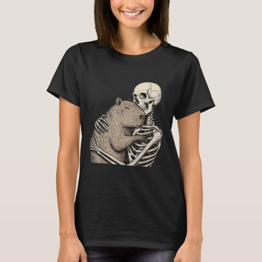 Skeleton umarmt Capybara Halloween Capy Lover Spo T-Shirt (Vorderseite)