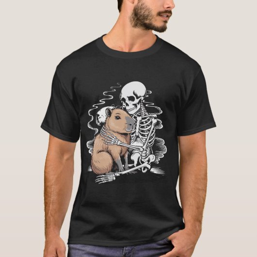 Skeleton umarmt Capybara Halloween T - Shirt - Nie (Vorderseite)