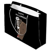 Skeleton und Coffin Halloween Design Große Geschenktüte (Rückseite Schrägansicht)