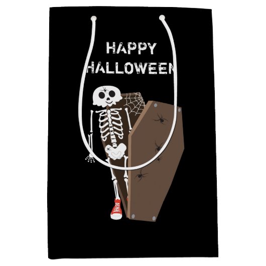 Skeleton und Coffin Halloween Design Mittlere Geschenktüte (Vorderseite)