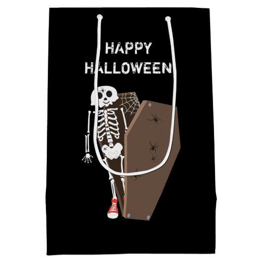 Skeleton und Coffin Halloween Design Mittlere Geschenktüte (Rückseite)
