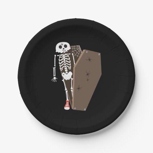 Skeleton und Coffin Halloween Design Pappteller (Vorderseite)
