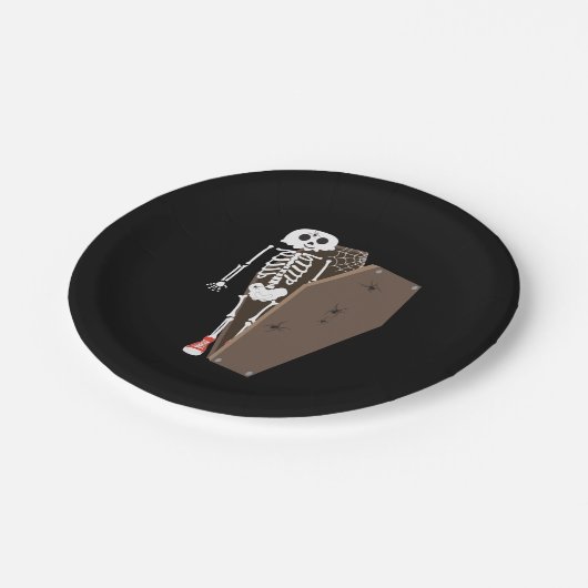Skeleton und Coffin Halloween Design Pappteller (Schrägansicht)