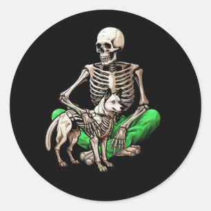 Skeleton und Hund Lazy Halloween Kostüm Funny Skul Runder Aufkleber