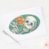 SKELETON UND KÜRBISLATERNE, Oval Ovaler Aufkleber (Umschlag)