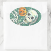 SKELETON UND KÜRBISLATERNE, Oval Ovaler Aufkleber (Tasche)