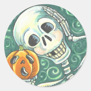 SKELETON- UND KÜRBISLATERNE-STICKER, RUNDE RUNDER AUFKLEBER