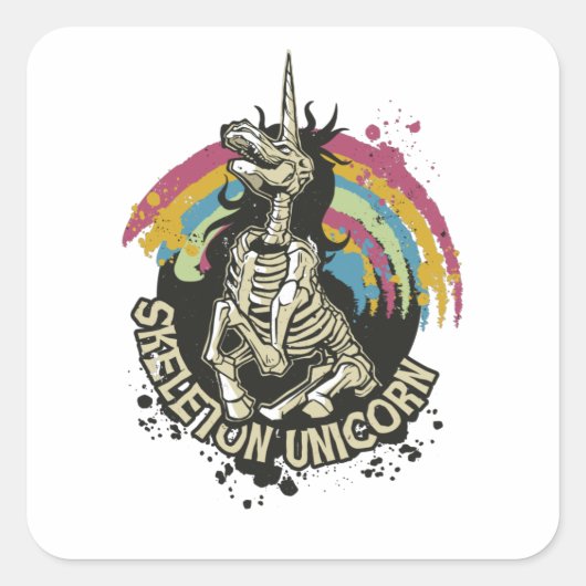 Skeleton Unicorn Goth Pferdegeschenk Quadratischer Aufkleber (Vorderseite)