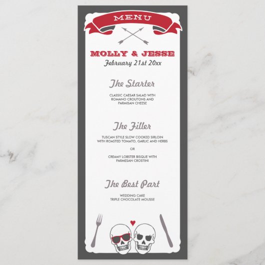 Skeleton Valentine Wedding Menu Menükarte (Vorderseite)