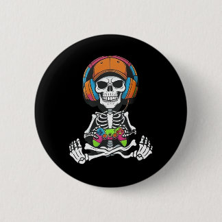 Skeleton Video Game Halloween Gaming Gamer Boys Me Button