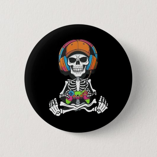 Skeleton Video Game Halloween Gaming Gamer Boys Me Button (Vorderseite)