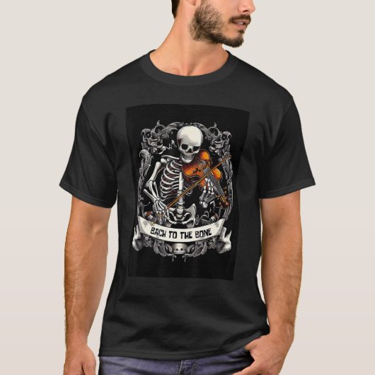 Skeleton Violin Player Bach to the Bone Music Pun T-Shirt (Vorderseite)