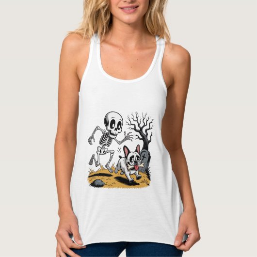 Skeleton vs French Bulldog – Funny Halloween Chase Tank Top (Vorderseite)
