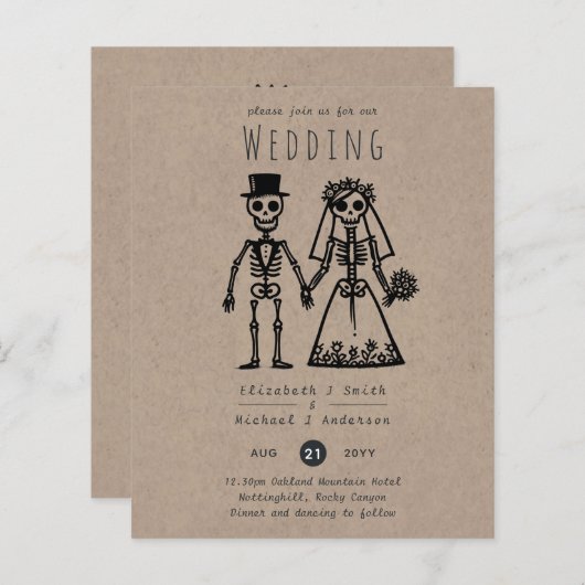 Skeleton Wedding Cartoon Bride Groom Fun Handgezei (Vorne/Hinten)