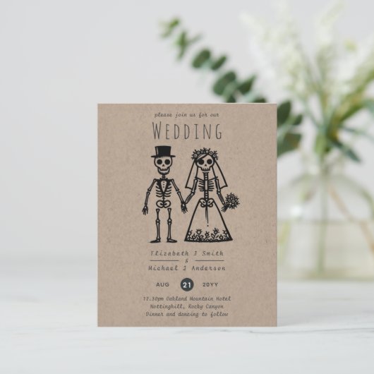 Skeleton Wedding Cartoon Bride Groom Fun Handgezei (Stehend Vorderseite)