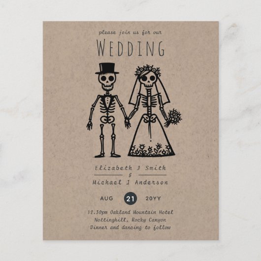 Skeleton Wedding Cartoon Bride Groom Fun Handgezei (Vorderseite)