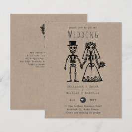 Skeleton Wedding Cartoon Bride Groom Fun Handgezei