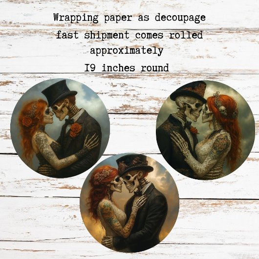 Skeleton Wedding Couple Decoupage Paper Geschenkpapier Set
