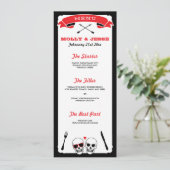 Skeleton Wedding Dinner Menu - Schwarz und Rot Menükarte (Stehend Vorderseite)