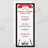 Skeleton Wedding Dinner Menu - Schwarz und Rot Menükarte (Vorne/Hinten)