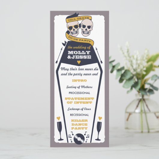 Skeleton Wedding Program - Navy und Senf Programm (Stehend Vorderseite)