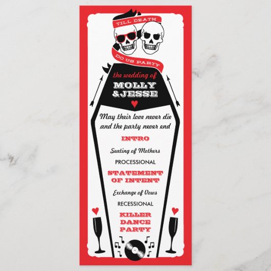 Skeleton Wedding Program - Schwarz und Rot Programm (Vorderseite)