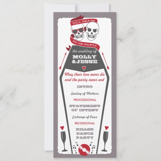 Skeleton Wedding Program - Valentine Red Einladung (Vorderseite)
