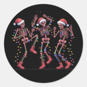 Skeleton Weihnachts-Tanz Skeleton Lights Merry Runder Aufkleber (Vorderseite)