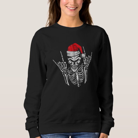 Skeleton Weihnachtsmannmütze Rock and Roll Hand Co Sweatshirt (Vorderseite)
