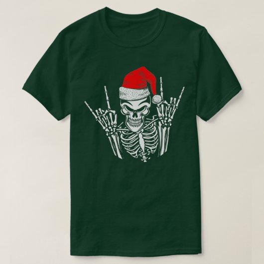 Skeleton Weihnachtsmannmütze Rock and Roll Hand Co T-Shirt (Design vorne)