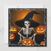 Skeleton Witch's Hat and Jack-O-Lanterns Halloween Einladung (Vorderseite)