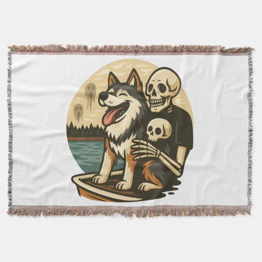 Skeleton with Dog on Haunted Lake Horror Art Decke (Vorderseite)